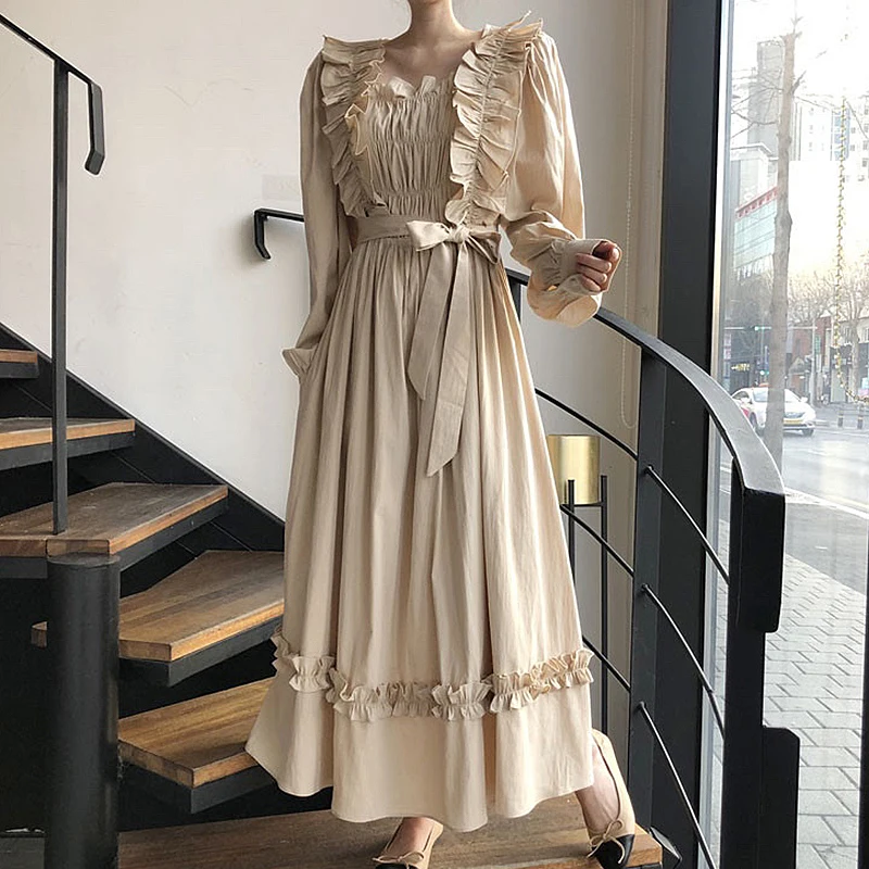 Pleated Retro Long Lace-Up Dress 2021 Autumn New Robe Female Chic Ruffled Slim Elegant Dress Femme Vestido Korean Spring Fashion
Pleated Retro Long Lace-Up Dress 2021 Autumn New Robe Female Chic Ruffled Slim Elegant Dress Femme Vestido Korean Spring Fashion
