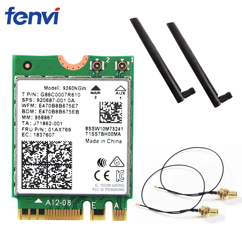Двухдиапазонная беспроводная Wi-Fi карта 2,4 ГГц/5 ГГц 802.11ac Bluetooth 5,0 MU-MIMO с антенной
Двухдиапазонная беспроводная Wi-Fi карта 2,4 ГГц/5 ГГц 802.11ac Bluetooth 5,0 MU-MIMO с антенной