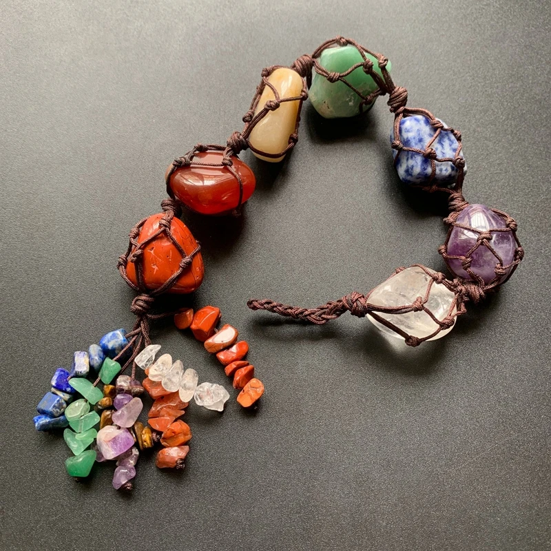 Natural 7 Chakra Tumble Stone Fengshui Figurine Rope Wrapped Knotted Chips Crystal Chakra Wall Hang Ornament Decoration
Natural 7 Chakra Tumble Stone Fengshui Figurine Rope Wrapped Knotted Chips Crystal Chakra Wall Hang Ornament Decoration