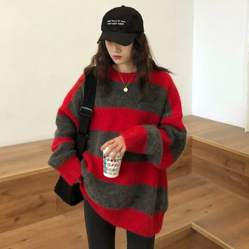 Spring Stripe Color Matching Sweater Loose Street Casual Fashion Pullover Korean Tops Plus Size Long Sleeve Vintage Sweater
Spring Stripe Color Matching Sweater Loose Street Casual Fashion Pullover Korean Tops Plus Size Long Sleeve Vintage Sweater