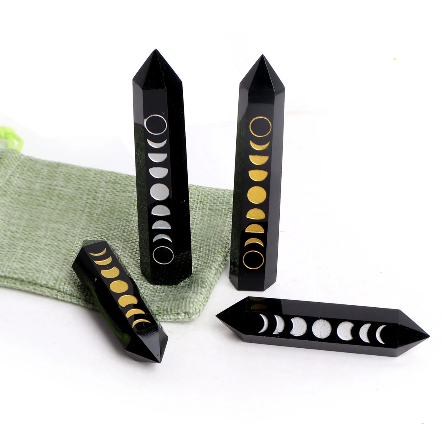 1PC Natural Black Obsidian Point Moon Phase Change Symbol Carving Quartz Wand Crystal Stone Obelisk Healing Home Decoration
1PC Natural Black Obsidian Point Moon Phase Change Symbol Carving Quartz Wand Crystal Stone Obelisk Healing Home Decoration