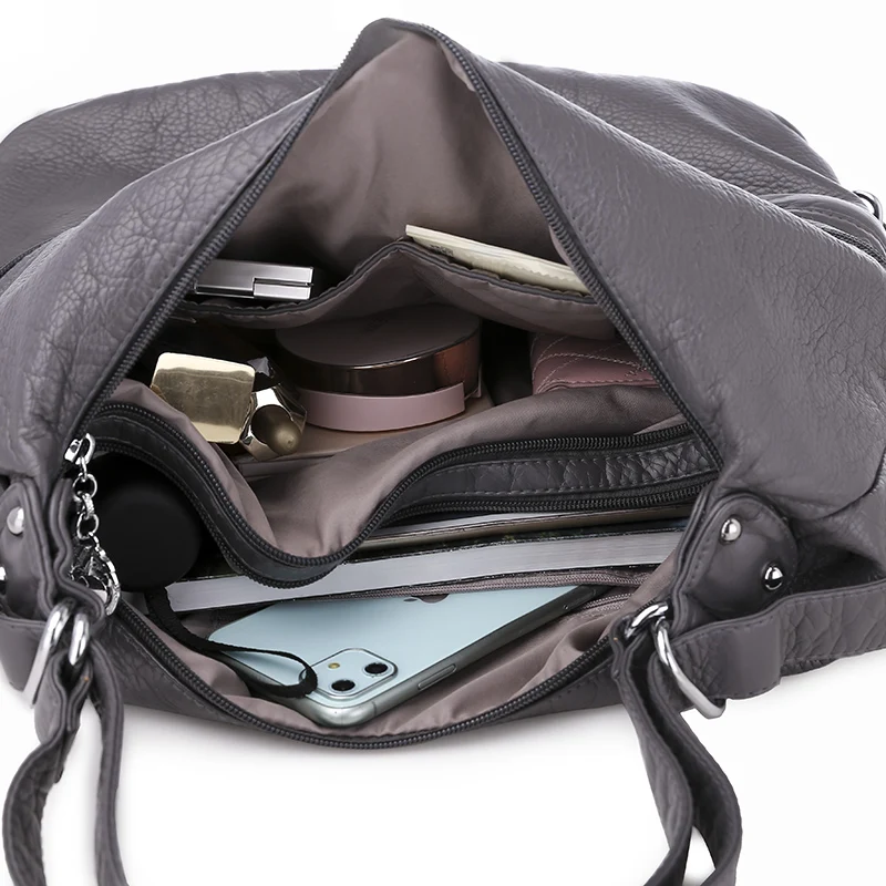 Women's bag large capacity soft PU leather handbag 2021new Luxury and high quality trend ladies shoulder messenger bag gray
Women's bag large capacity soft PU leather handbag 2021new Luxury and high quality trend ladies shoulder messenger bag gray