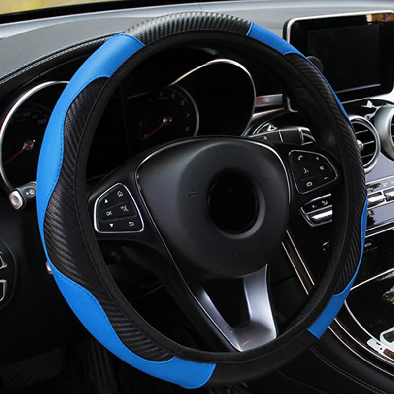 38CM Car Blue Black Carbon Fiber Leather Steering Wheel Cover Elastic Style Suitable For 37-38CM Diameter Steering Wheel
38CM Car Blue Black Carbon Fiber Leather Steering Wheel Cover Elastic Style Suitable For 37-38CM Diameter Steering Wheel