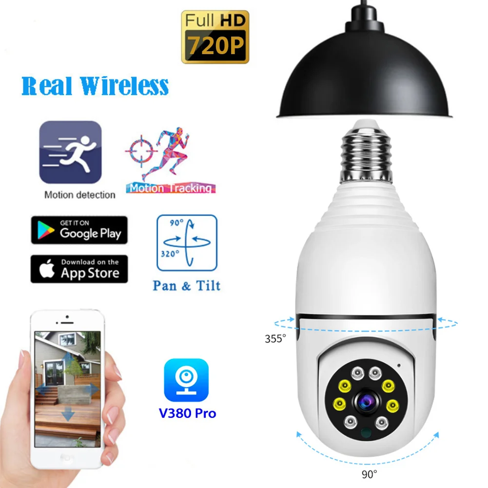 

E27 Bulb Camera 720P Wifi IP PTZ IR Night Vision Home Security Auto Tracking Alarm P2P Video Surveillance Camera V380 Pro APP