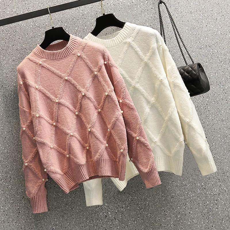 White Pink Sweet Bead Plus Large Size Oversize Korean Style Fashion Pullovers For Autumn Women'S Clothing Ladies Sweaters 2021 
White Pink Sweet Bead Plus Large Size Oversize Korean Style Fashion Pullovers For Autumn Women'S Clothing Ladies Sweaters 2021
