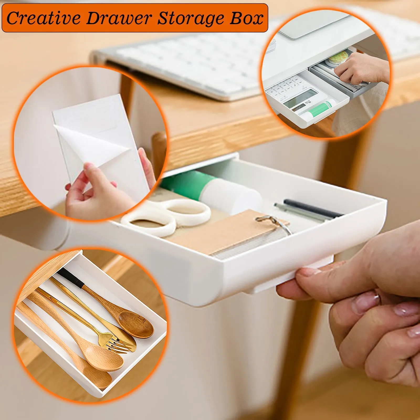 Creative Drawer Storage Box Hidden Paste Style Office Stationery Kitchen Storage household storage accessories home Organizers 
Creative Drawer Storage Box Hidden Paste Style Office Stationery Kitchen Storage household storage accessories home Organizers