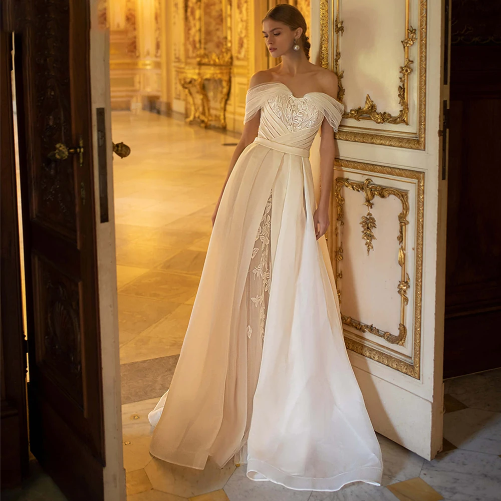 Elegant Off Shoulder Wedding Dress A-Line Sweetheart Zipper Back Sweep Train 2021 Bride Gowns Vestido De Noiva
Elegant Off Shoulder Wedding Dress A-Line Sweetheart Zipper Back Sweep Train 2021 Bride Gowns Vestido De Noiva