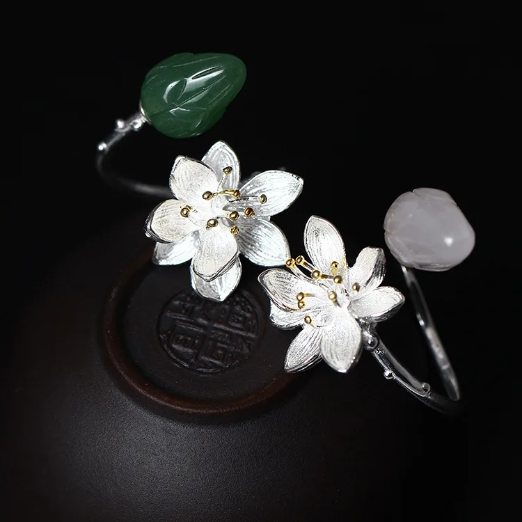 Ring 925 Sterling Silver Natural jade Lotus Flower Open Rings For Women Nation Style Lady fine Jewelry
Ring 925 Sterling Silver Natural jade Lotus Flower Open Rings For Women Nation Style Lady fine Jewelry