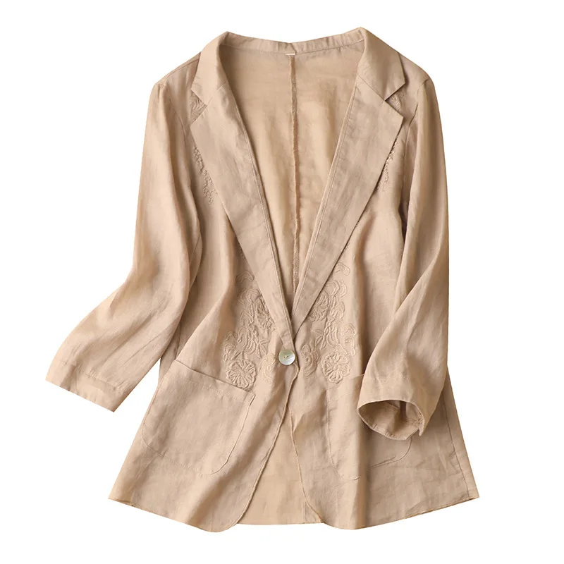 SHUCHAN Thin Summer Embroidery Womens Blazer with Three Quarter Sleeve Ramie Casual Notched Single Button Coats
SHUCHAN Thin Summer Embroidery Womens Blazer with Three Quarter Sleeve Ramie Casual Notched Single Button Coats