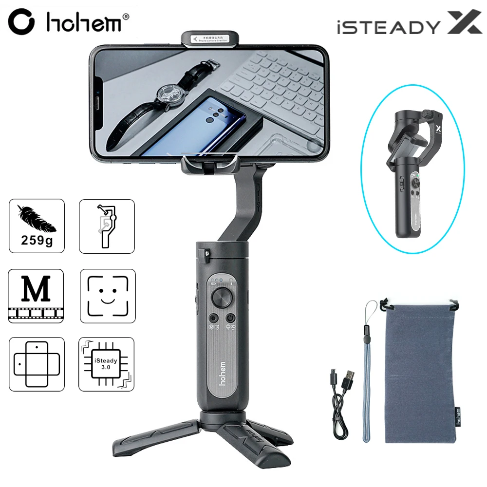 Hohem iSteady X Ultra Light 3-Axis Handheld Palm Smartphone Gimbal Stabilizer for iPhone 12 Pro Max 11 XS X SE Samsung S20 S10
Hohem iSteady X Ultra Light 3-Axis Handheld Palm Smartphone Gimbal Stabilizer for iPhone 12 Pro Max 11 XS X SE Samsung S20 S10