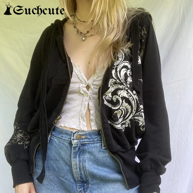 SUCHCUTE Graphic Print Gothic Women Zip Up Hooded Sweatshirt Harajuku Vintage Casual Punk Streetwear Girl Hoodie Black Hoodies
SUCHCUTE Graphic Print Gothic Women Zip Up Hooded Sweatshirt Harajuku Vintage Casual Punk Streetwear Girl Hoodie Black Hoodies