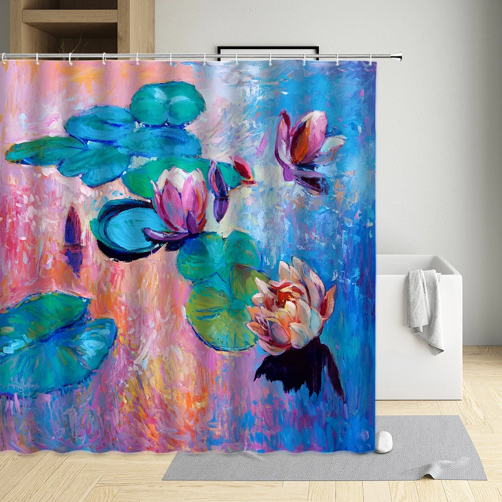 Lotus Oil Painting 3D Bathroom Curtain Fabric Shower Curtain Aesthetic Plant Pattern Curtains For Kitchen Bathroom Accessories
Lotus Oil Painting 3D Bathroom Curtain Fabric Shower Curtain Aesthetic Plant Pattern Curtains For Kitchen Bathroom Accessories