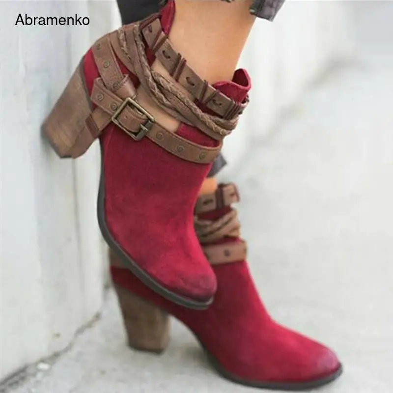 Ankle Boots Suede Leather Casual High Heels Fashion Square Rubber Khaki Buckle Strap Shoes For Women Summer Boots Size 34-43
Ankle Boots Suede Leather Casual High Heels Fashion Square Rubber Khaki Buckle Strap Shoes For Women Summer Boots Size 34-43