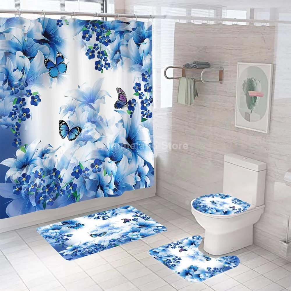 Butterfly Shower Curtain Blue With Non Slip Rug Mat Bathroom Curtain Waterproof Polyester Bathroom Curtain with Hooks Fashion
Butterfly Shower Curtain Blue With Non Slip Rug Mat Bathroom Curtain Waterproof Polyester Bathroom Curtain with Hooks Fashion