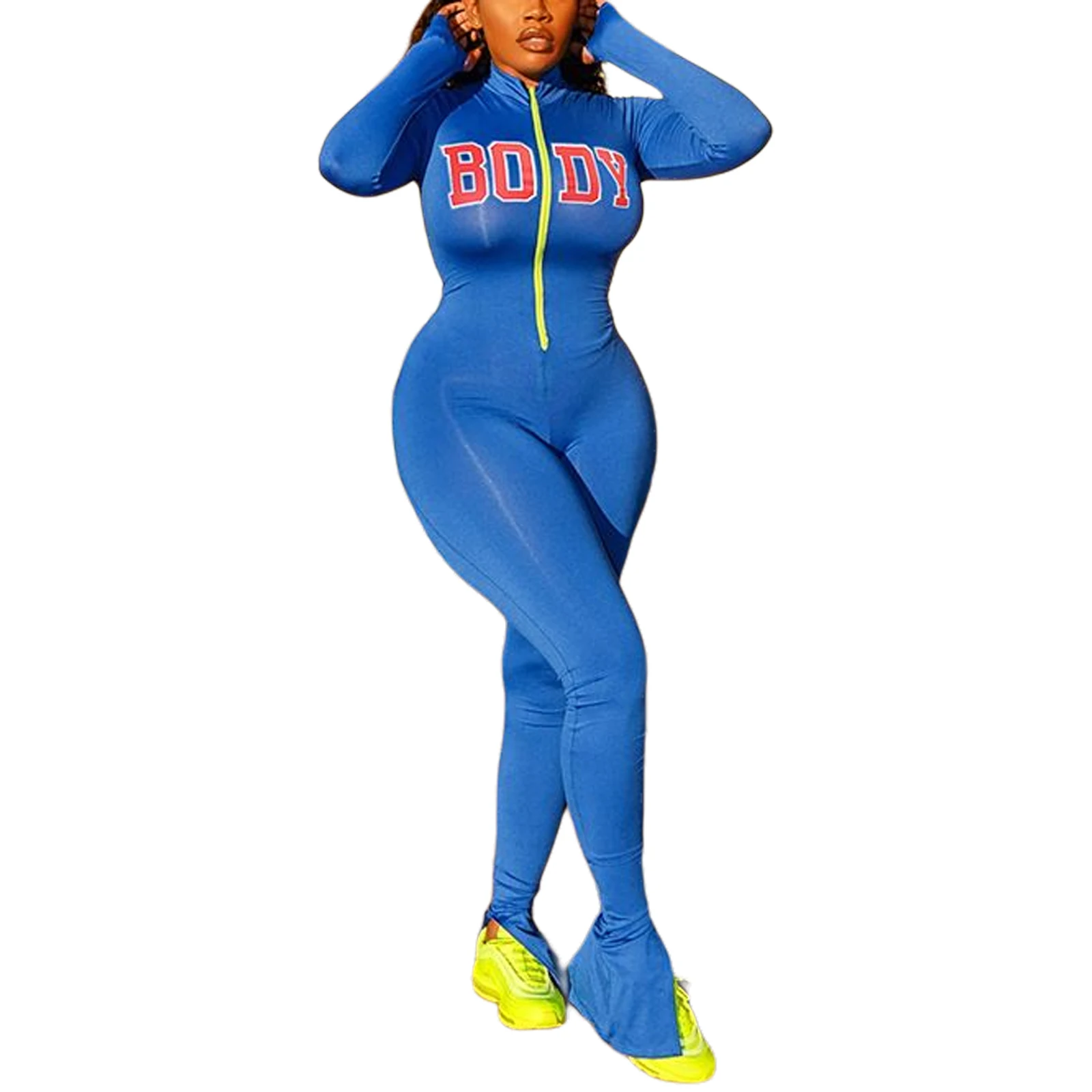 Women's Zipper Jumpsuit Fall Spring Sports Elastic Playsuits Letter Prints Long Sleeve One-piece Garment Overalls Playsuits 2021
Women's Zipper Jumpsuit Fall Spring Sports Elastic Playsuits Letter Prints Long Sleeve One-piece Garment Overalls Playsuits 2021