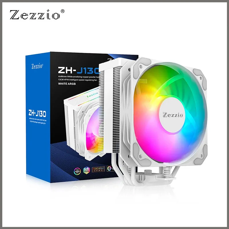 

Zezzio ZH-J130 biały czarny 4 rura cieplna chłodnica procesora 5V 3PIN ARGB wentylator wieża radiator dla Intel LGA115X AMD AM4
