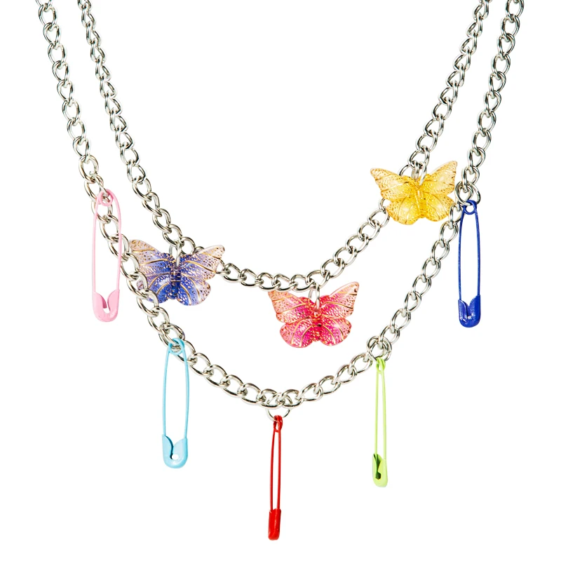 King Shiny Korean Temperament Butterfly Choker Necklace Punk Double Layer Colorful Safety Pin Statement Necklace Girl Party Gift
King Shiny Korean Temperament Butterfly Choker Necklace Punk Double Layer Colorful Safety Pin Statement Necklace Girl Party Gift