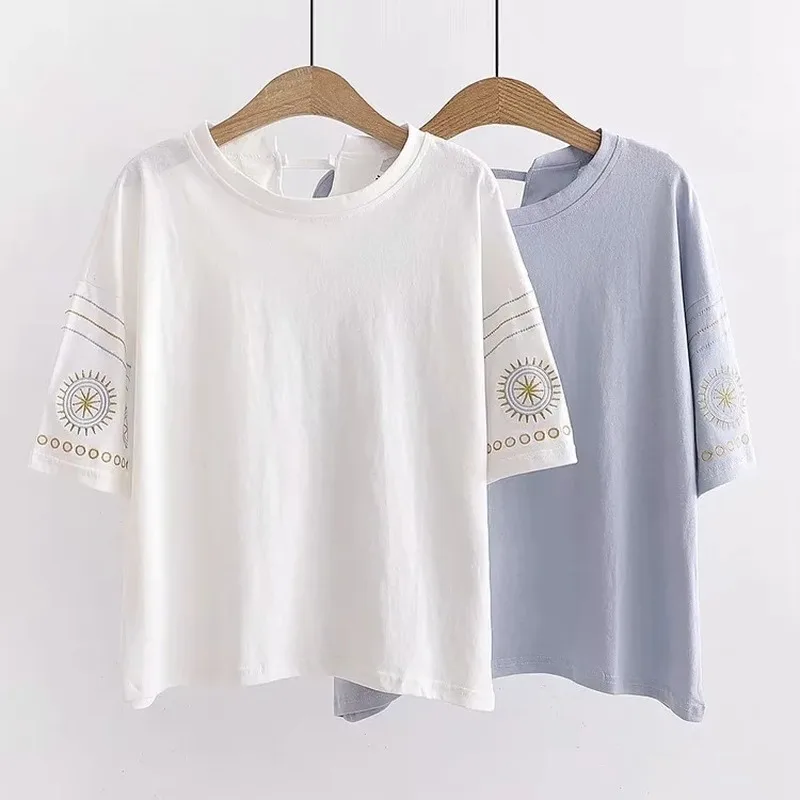 New Summer Women Cotton Linen T-shirts Fashion Simple O Neck Short Sleeve Geometric Embroidery Art Style Loose Top Tees 2020
New Summer Women Cotton Linen T-shirts Fashion Simple O Neck Short Sleeve Geometric Embroidery Art Style Loose Top Tees 2020