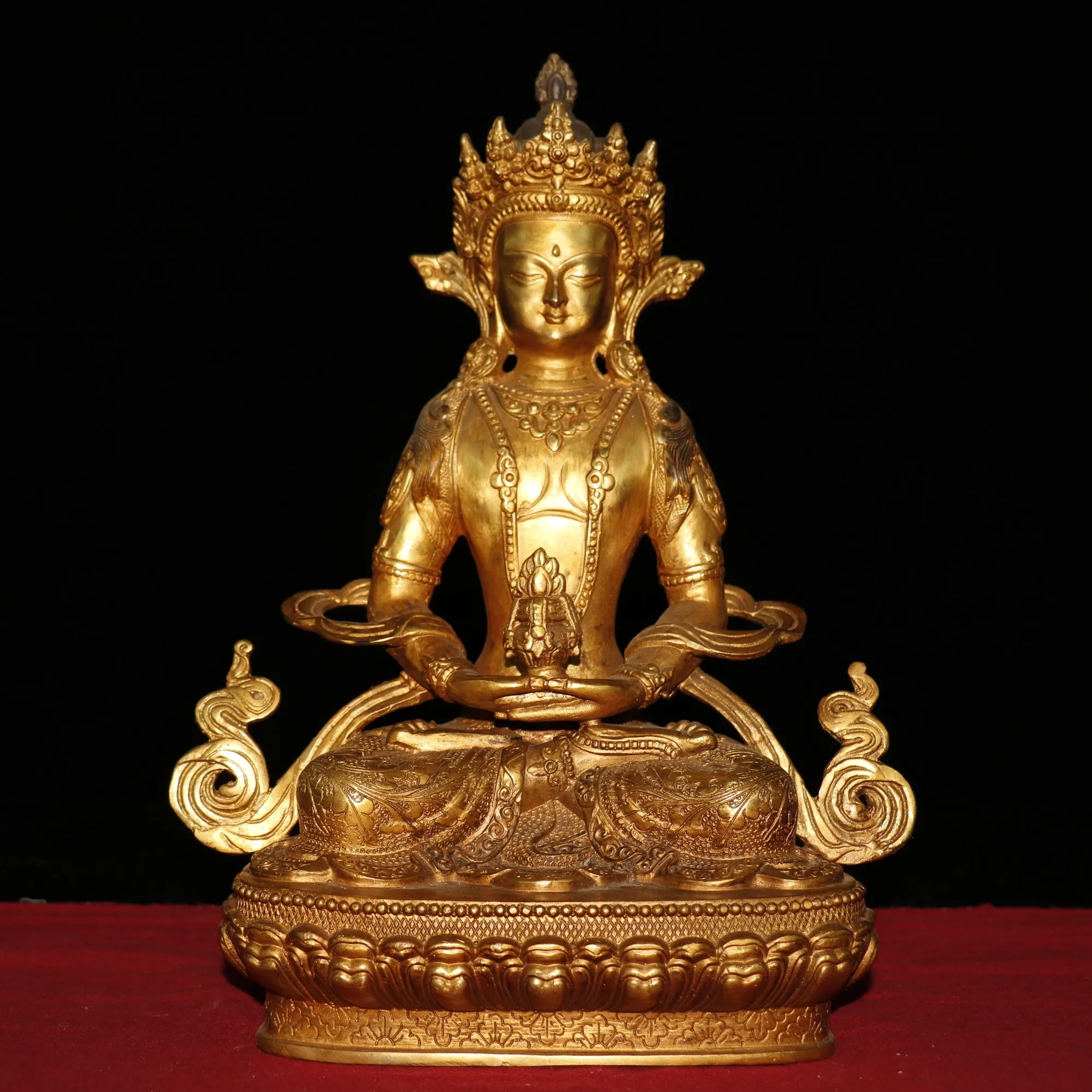 11"Chinese temple collection Old Bronze Gilt Longevity Buddha Immeasurable life wisdom Sitting Buddha Enshrine the Buddha
11"Chinese temple collection Old Bronze Gilt Longevity Buddha Immeasurable life wisdom Sitting Buddha Enshrine the Buddha