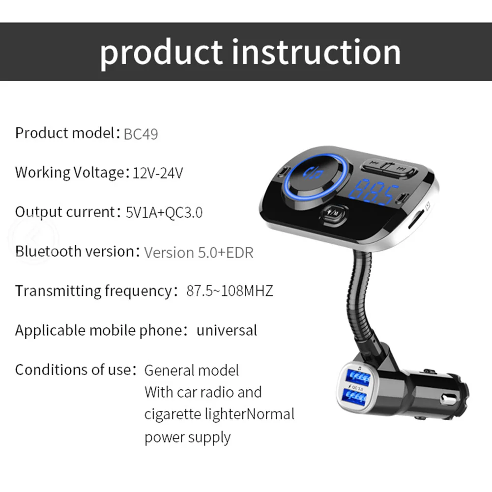 BC49AQ FM Transmitter Car Bluetooth MP3 Player QC Fast Car Charging Radio Player Easily Installation Personal Car Element
BC49AQ FM Transmitter Car Bluetooth MP3 Player QC Fast Car Charging Radio Player Easily Installation Personal Car Element
