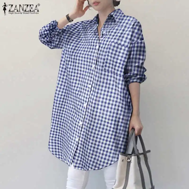 Autumn Oversized Lapel Chemise ZANZEA Office Lady Loose Tops Tunic Female OL Casual Work Blusa Womens Plaid Check Printed Shirts
Autumn Oversized Lapel Chemise ZANZEA Office Lady Loose Tops Tunic Female OL Casual Work Blusa Womens Plaid Check Printed Shirts