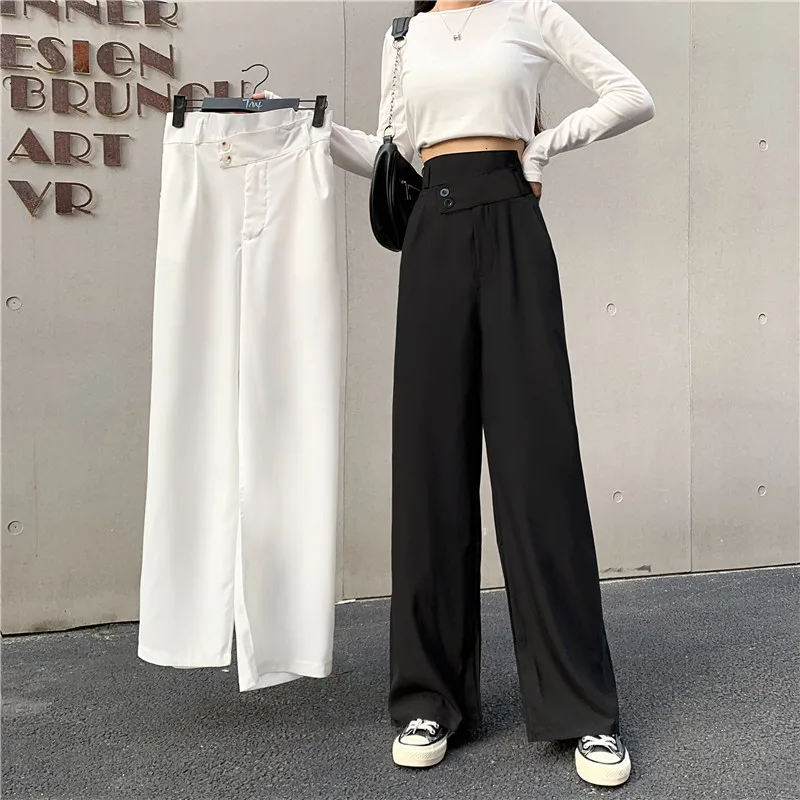 2020 Wide Leg Pants Women Pure White Black Loose Leisure High Waisted Female Button Long Daily Trousers Streetwear Fall Winter
2020 Wide Leg Pants Women Pure White Black Loose Leisure High Waisted Female Button Long Daily Trousers Streetwear Fall Winter