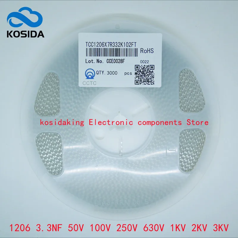 1 Катушка/лот 1206 3216 332K 10% NF 100 X7R 50V 250V 630V 1000V 1KV 2000V 2KV 3000V 3KV, керамические конденсаторы SMD высокого напряжения, Новинка
1 Катушка/лот 1206 3216 332K 10% NF 100 X7R 50V 250V 630V 1000V 1KV 2000V 2KV 3000V 3KV, керамические конденсаторы SMD высокого напряжения, Новинка