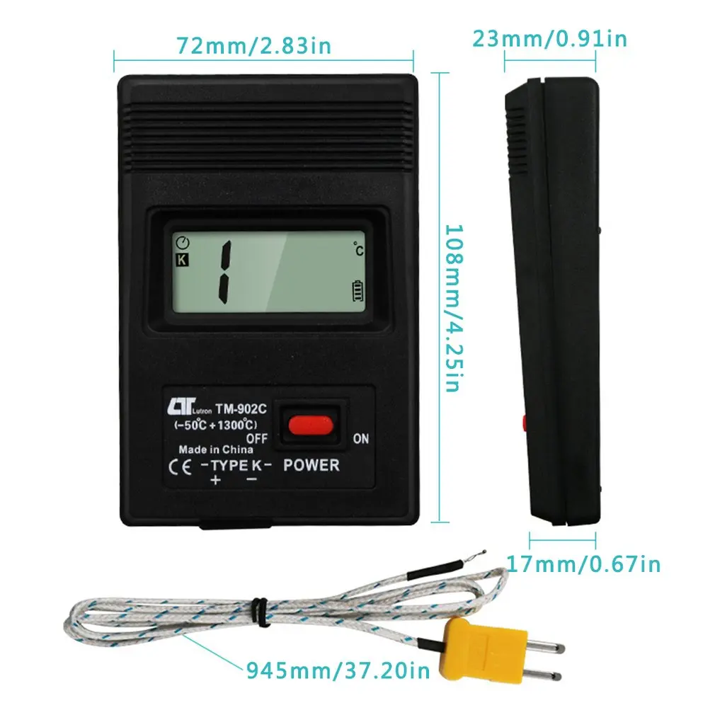 Tm-902C (-50C To 1300C) Temperature Meter Tm902C Digital K Type Thermometer Sensor + Thermocouple Probe Detector
Tm-902C (-50C To 1300C) Temperature Meter Tm902C Digital K Type Thermometer Sensor + Thermocouple Probe Detector