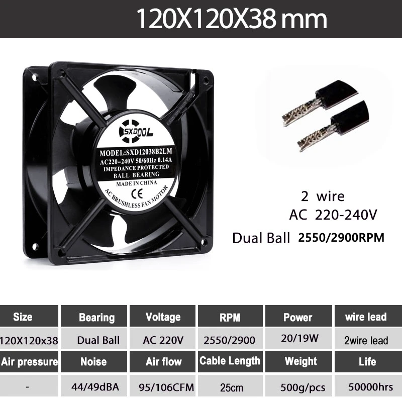 1pcs SXDOOL cabinets cooling fan AC 220V 120x120x38mm Dual Ball Bearing 12CM 120MM AC 220V 240V Computer Case Cooling Fan
1pcs SXDOOL cabinets cooling fan AC 220V 120x120x38mm Dual Ball Bearing 12CM 120MM AC 220V 240V Computer Case Cooling Fan