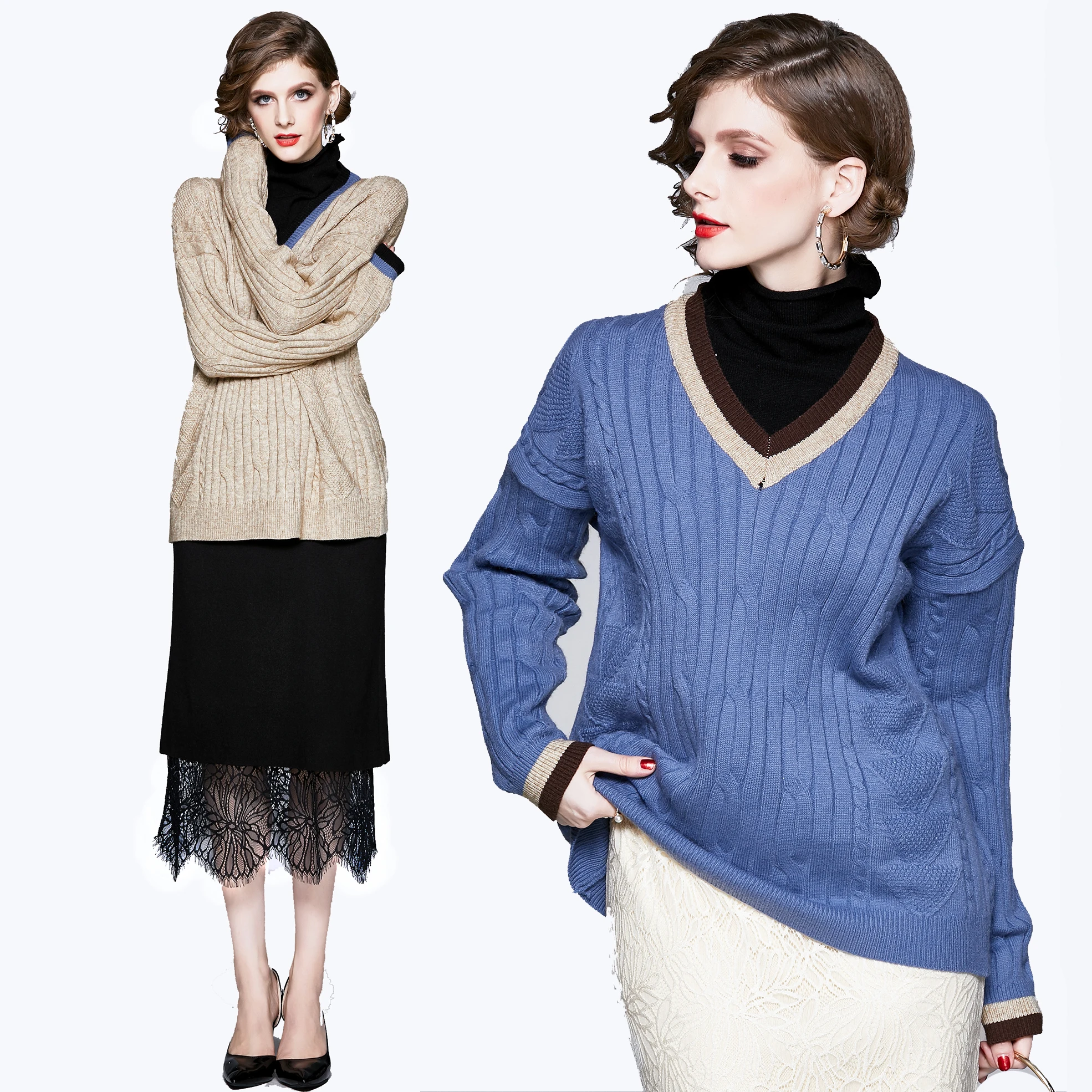 Women Winter Elegant Casual Dress Suit Fake Two Loose Vintage Knitting Tops+ Fashion On Both Sides Wear Lace Skirt Two Piece Set
Women Winter Elegant Casual Dress Suit Fake Two Loose Vintage Knitting Tops+ Fashion On Both Sides Wear Lace Skirt Two Piece Set