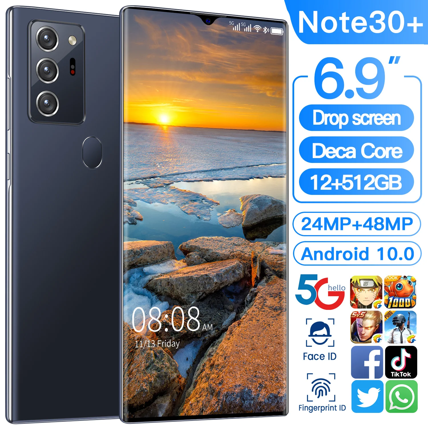 2021 6.9" Galay Note30+ Snapdragon 865 Android 10.0 12GB+512GB 6000mAh Fingerprint Unlock Smartphonr Phone
2021 6.9" Galay Note30+ Snapdragon 865 Android 10.0 12GB+512GB 6000mAh Fingerprint Unlock Smartphonr Phone