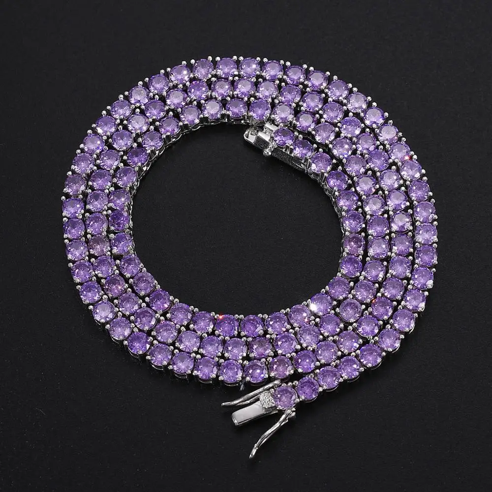4 мм Iced Out Bling AAA Цветной Циркон 1 ряд теннисная цепочка CZ ожерелье хип хоп ювелирные