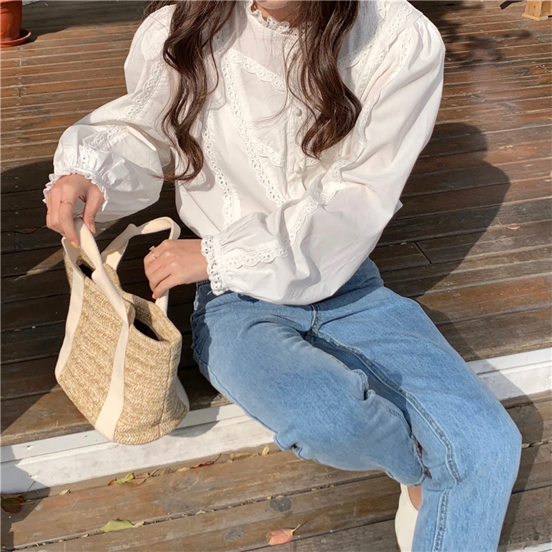 Alien Kitty Elegance 2021 Stand Collar Lace Blouse Office Lady Solid Long Sleeves Sweet Girls Shirts Femme Casual Tops Clothe
Alien Kitty Elegance 2021 Stand Collar Lace Blouse Office Lady Solid Long Sleeves Sweet Girls Shirts Femme Casual Tops Clothe