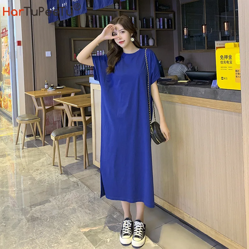 2022 Summer Women T Shirt Dress Midi Loose Casual Cotton Long Tees Korean Style Plain Side Split Raglan Sleeve Homewear
2022 Summer Women T Shirt Dress Midi Loose Casual Cotton Long Tees Korean Style Plain Side Split Raglan Sleeve Homewear