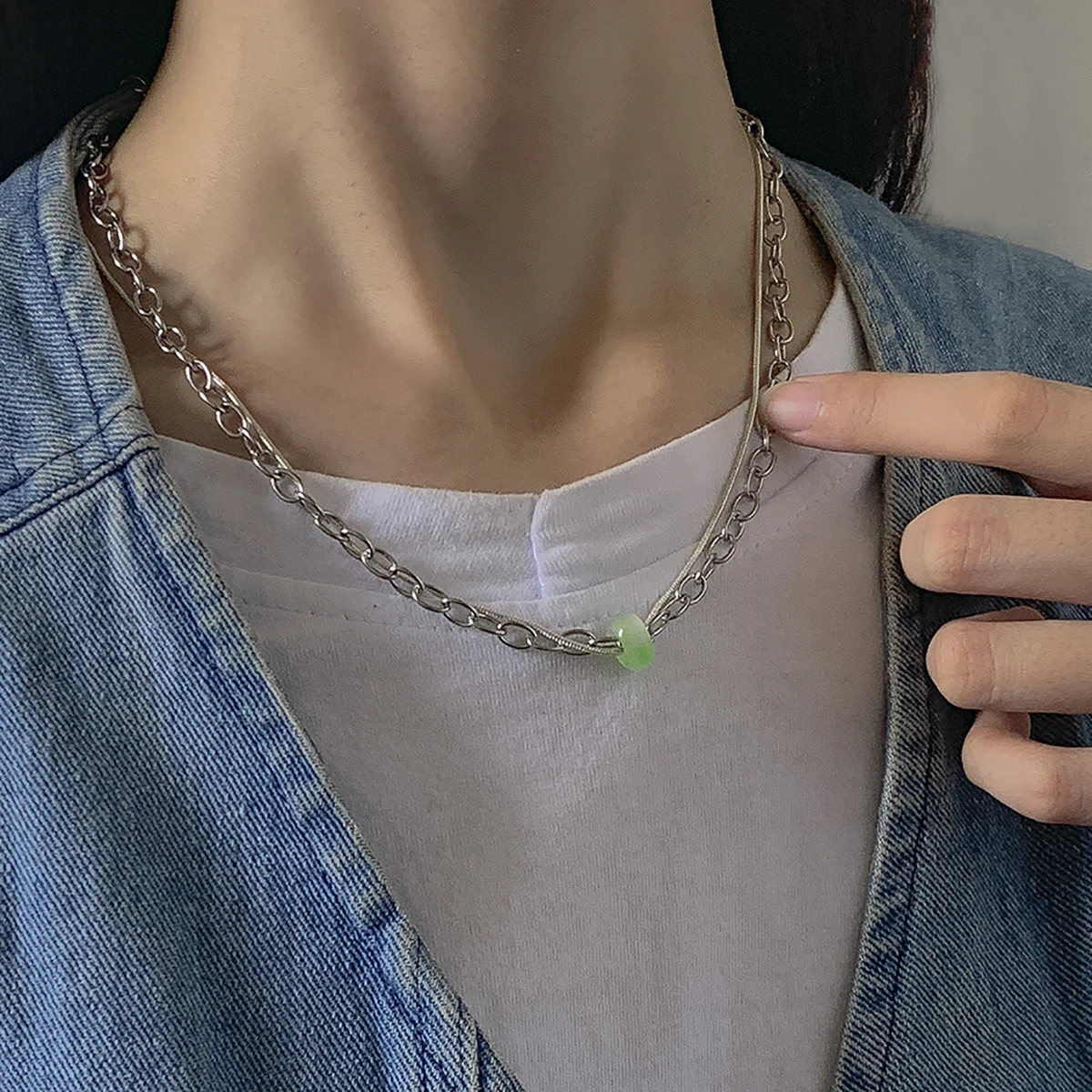 SHIXIN Simple Layered Snake Chain Light Green Stone Pendant Necklaces for Women/Men Trendy Necklaces Collar Neck Fashion Jewelry
SHIXIN Simple Layered Snake Chain Light Green Stone Pendant Necklaces for Women/Men Trendy Necklaces Collar Neck Fashion Jewelry