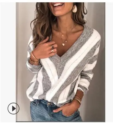 Sexy Sweater Women Stripe Vneck Autumn Winter Sweater Pullover Women Female Knitted Sweater Loose Long Sleeve Sweater
Sexy Sweater Women Stripe Vneck Autumn Winter Sweater Pullover Women Female Knitted Sweater Loose Long Sleeve Sweater