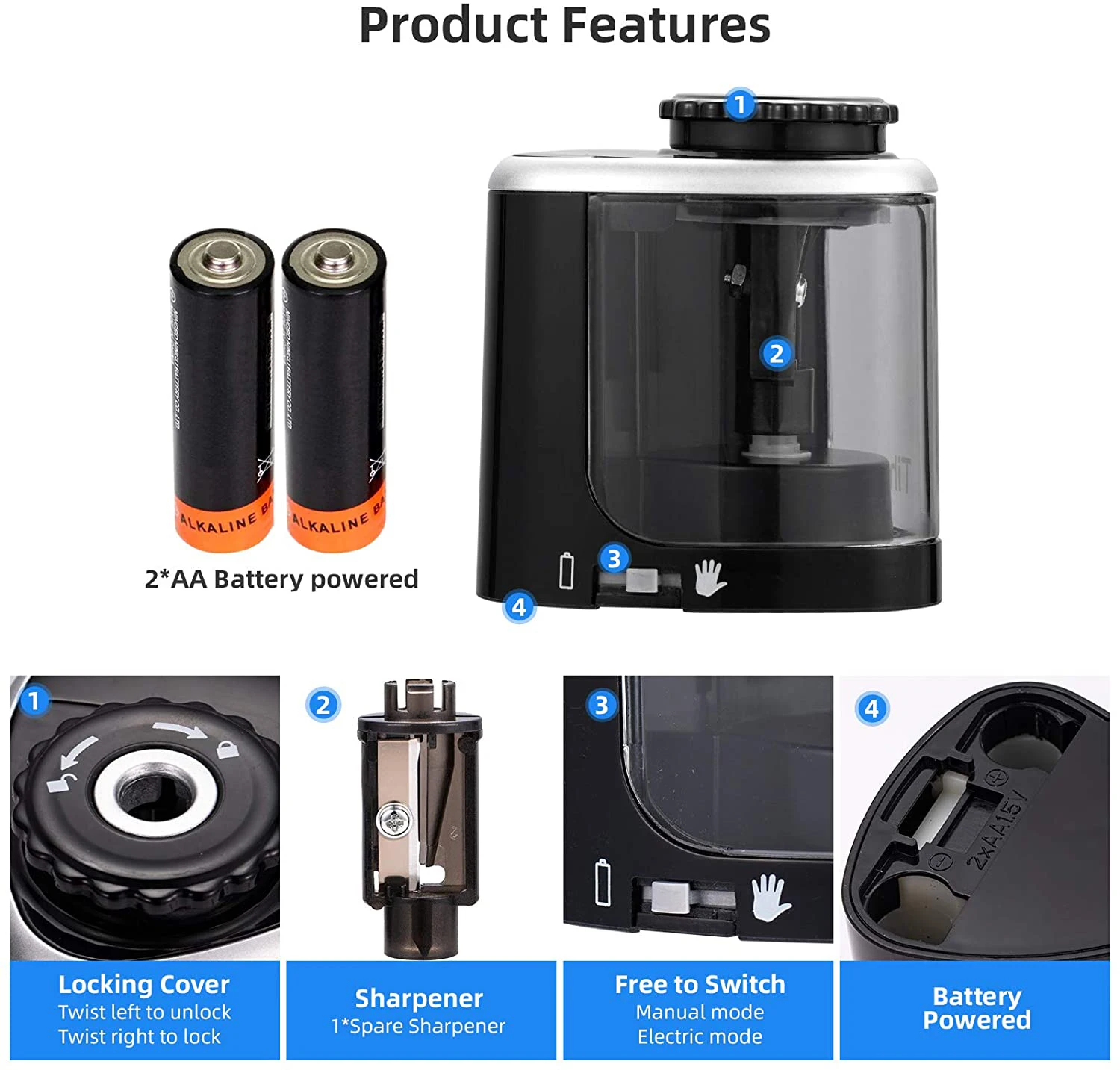 Two-Hole Electric Automatic Pencil Sharpener Art Painting Pencil Sharpener Office School Supplies Student Stationer
Two-Hole Electric Automatic Pencil Sharpener Art Painting Pencil Sharpener Office School Supplies Student Stationer