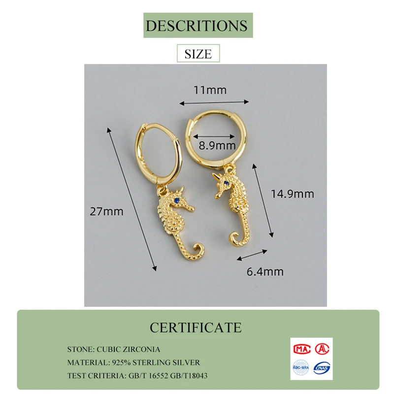 Real 925 Sterling Silver Zircon Hippocampus Hoop Huggies Earrings For Fashion Women Cute Fine Jewelry Animal Accessories
Real 925 Sterling Silver Zircon Hippocampus Hoop Huggies Earrings For Fashion Women Cute Fine Jewelry Animal Accessories