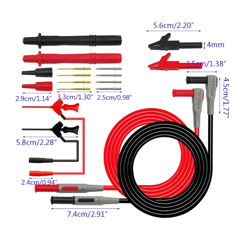 Series Multimeter Test Lead Kit with Replaceable Needles Probes 4mm banana plug Test probe alligator clip for P1300C
Series Multimeter Test Lead Kit with Replaceable Needles Probes 4mm banana plug Test probe alligator clip for P1300C