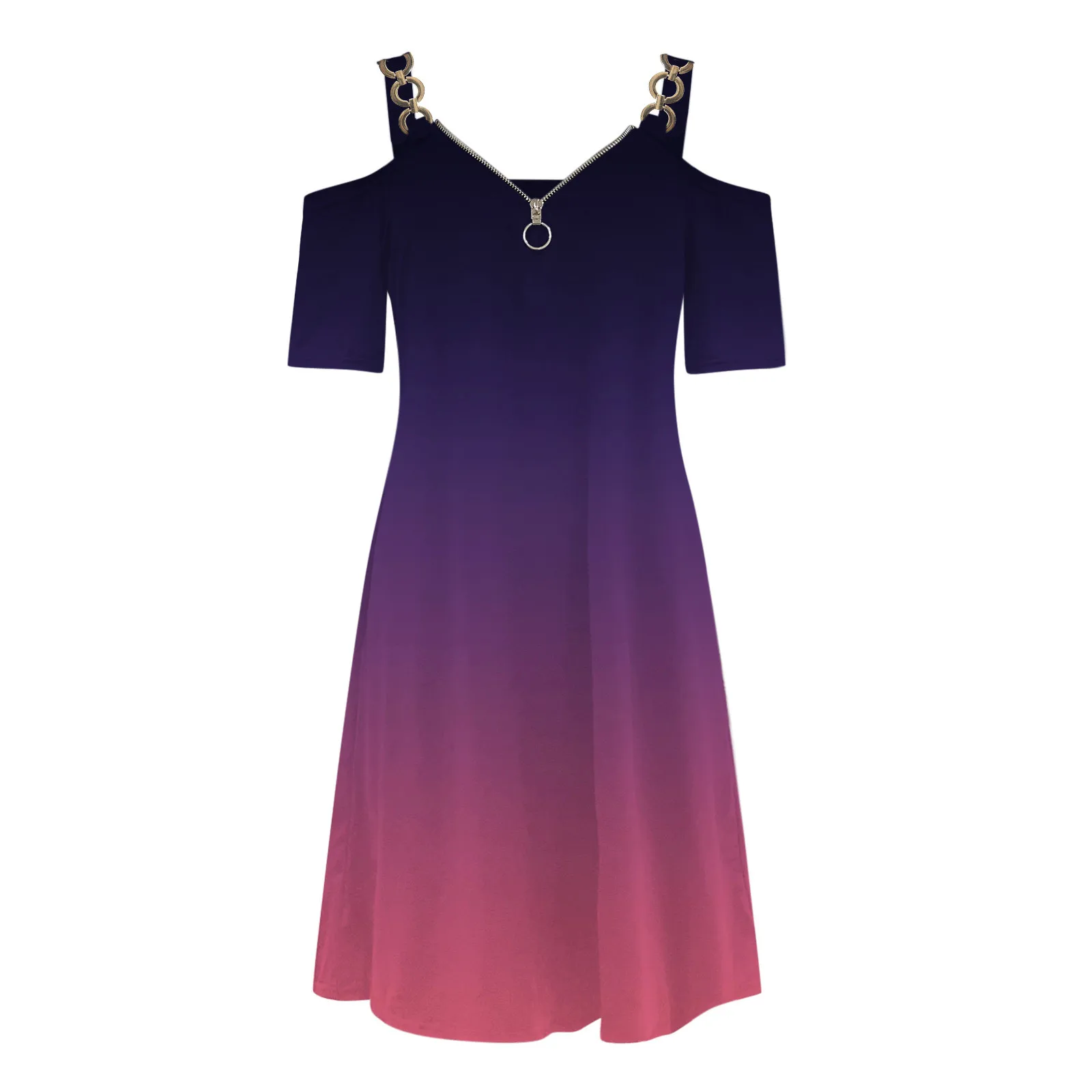 40# Sexy Strap Pleated Dress Women Cold Shoulder Open Back Mini Dress Gradient Colorv-neck Zipper Short Sleeve Summer Dresses
40# Sexy Strap Pleated Dress Women Cold Shoulder Open Back Mini Dress Gradient Colorv-neck Zipper Short Sleeve Summer Dresses