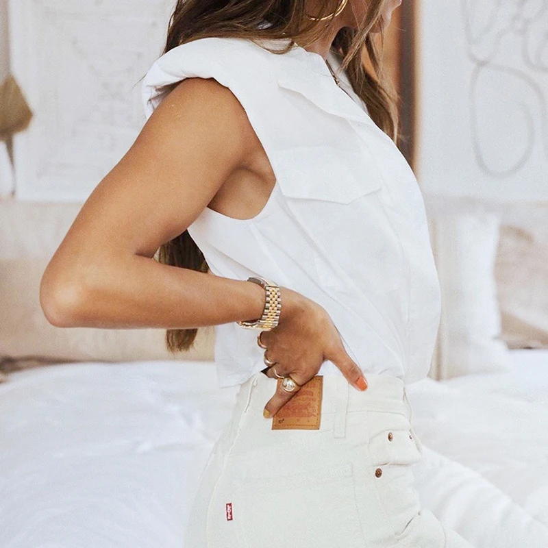 ZCSMLL Sleeveless Blouse Elegant Women Shirts Lepal Collar Loose Loose Elegant Ruched Blouses Female Fashion Clothes 2021 New
ZCSMLL Sleeveless Blouse Elegant Women Shirts Lepal Collar Loose Loose Elegant Ruched Blouses Female Fashion Clothes 2021 New