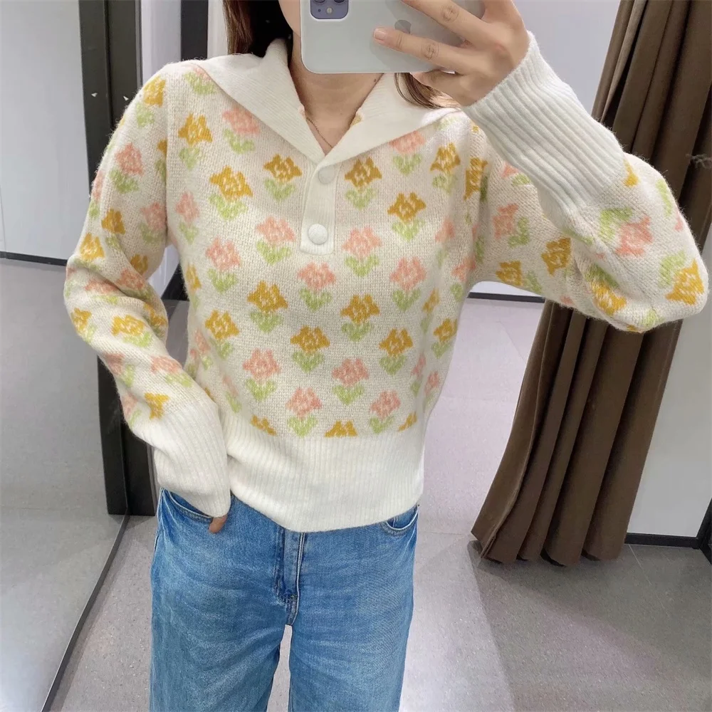 Women Fashion Ribbed Trim Loose Knitted Button Decoration Printing Sweaters Vintage Long Sleeve Female Pullovers Chic Tops
Women Fashion Ribbed Trim Loose Knitted Button Decoration Printing Sweaters Vintage Long Sleeve Female Pullovers Chic Tops