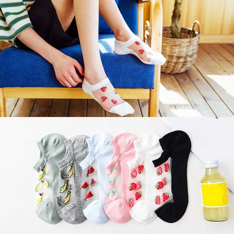 New Summer Fruit Thin Transparent Women Ankle Socks Fashion Glass Silk Underwear Kawaii Girl Student Invisible Non-slip Socks
New Summer Fruit Thin Transparent Women Ankle Socks Fashion Glass Silk Underwear Kawaii Girl Student Invisible Non-slip Socks