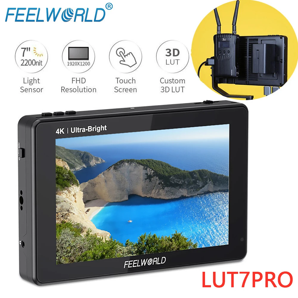 

FEELWORLD LUT7 PRO 7 дюймов 2200 нит сенсорный Экран Камера полевой монитор 3D LUT 4K HDMI DSLR монитор для передачи видеосигнала Системы