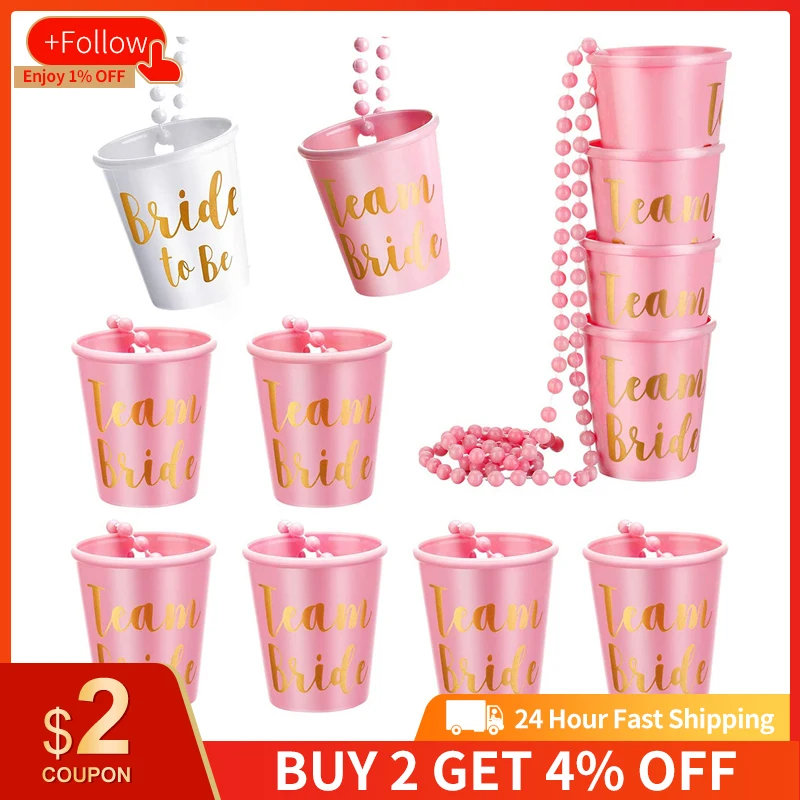 12pcs Team Bride To Be Wedding Decoration DIY Plastic Shot Glass Necklace Bachelorette Party Decoration Mariage Bridesmaid Gift
12pcs Team Bride To Be Wedding Decoration DIY Plastic Shot Glass Necklace Bachelorette Party Decoration Mariage Bridesmaid Gift