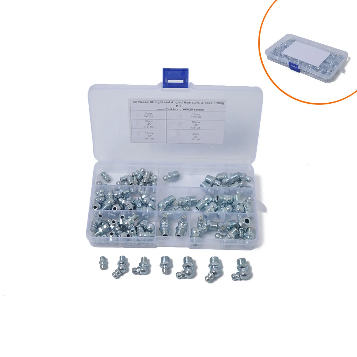 Six Kinds of Grease Fittings, Hexagonal Head, British 1 / 8 "- 28 45 ° Electroplated Blue Zinc Iron Grease Fittings, 80 Pieces
Six Kinds of Grease Fittings, Hexagonal Head, British 1 / 8 "- 28 45 ° Electroplated Blue Zinc Iron Grease Fittings, 80 Pieces