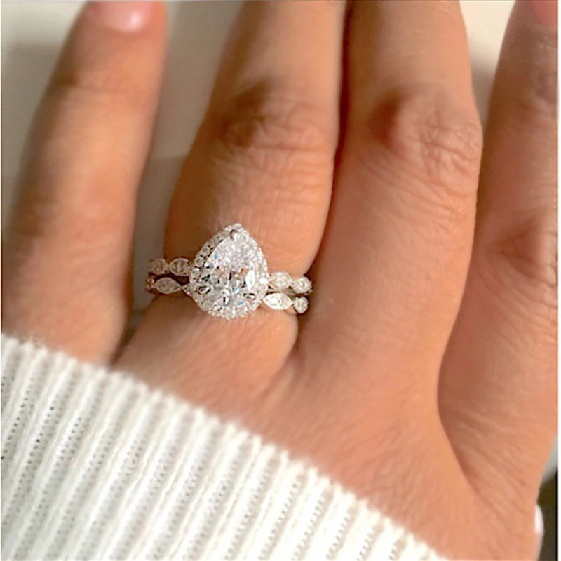 Fashion Water Drop Pear Shape Crystal Ring Sets for Women Engagement Wedding Zircon Stone Ring Luxury Jewelry Couple Rings
Fashion Water Drop Pear Shape Crystal Ring Sets for Women Engagement Wedding Zircon Stone Ring Luxury Jewelry Couple Rings