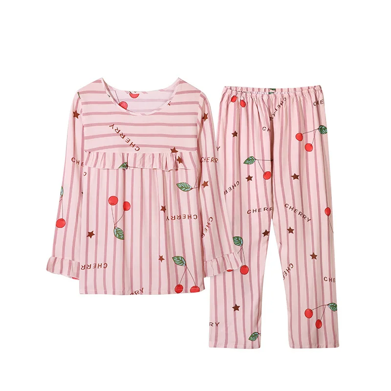Spring New Pajamas Women's Cotton Cotton Cotton Long Sleeve Pants Round Neck Pullover Set Thin Pajamas Stripe Print Bathrobe
Spring New Pajamas Women's Cotton Cotton Cotton Long Sleeve Pants Round Neck Pullover Set Thin Pajamas Stripe Print Bathrobe
