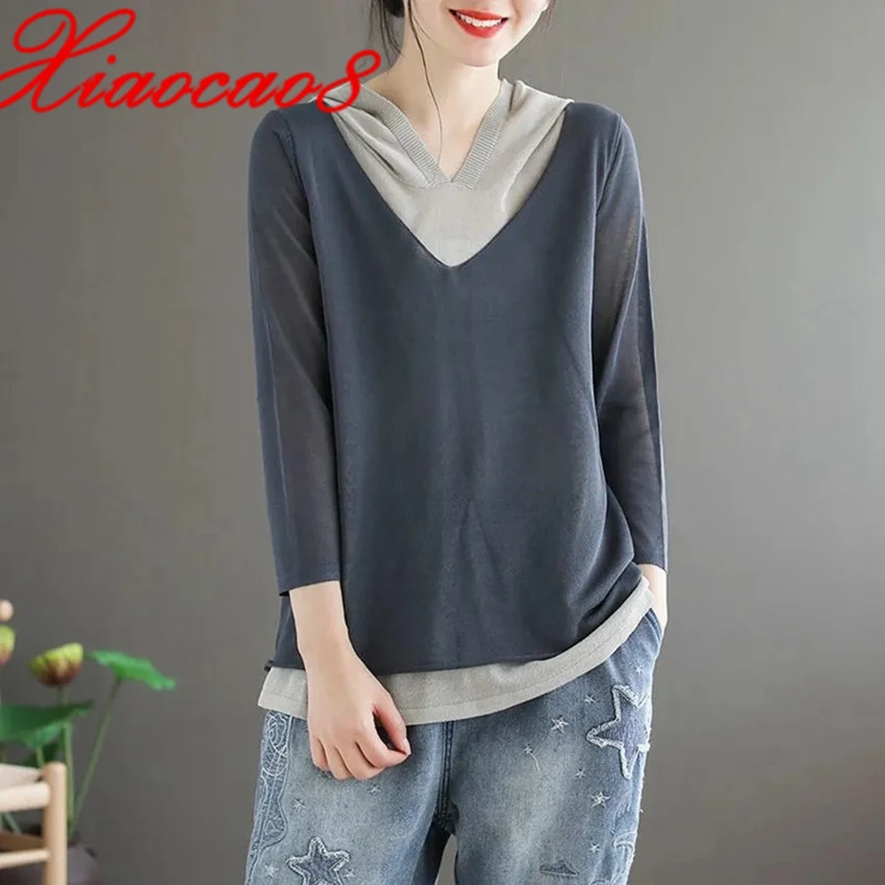 Fake Two Knitted Hoodie Patchwork Hooded Loose Women Sweater Oversized Casual Hooded Hoodies 2021 Female Pullover Sweatshirt
Fake Two Knitted Hoodie Patchwork Hooded Loose Women Sweater Oversized Casual Hooded Hoodies 2021 Female Pullover Sweatshirt