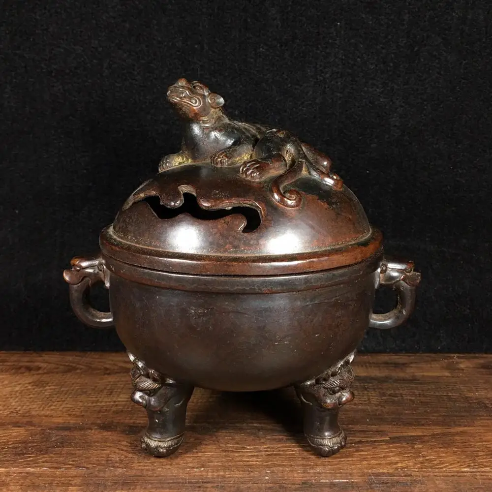 7"Tibet Buddhism Temple Old Bronze Cinnabars Lion statue Lion cover incense burner Hollow out Round Incense burner
7"Tibet Buddhism Temple Old Bronze Cinnabars Lion statue Lion cover incense burner Hollow out Round Incense burner